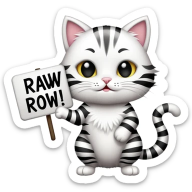 Sassy cat with sign that says rawr sticker