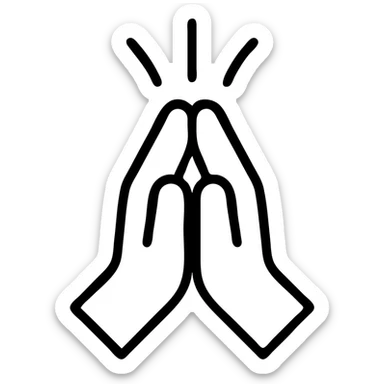 minimal icon of hands raised in prayer with dynamic lines showing movement, symbolizing Active Faith, modern icon style sticker