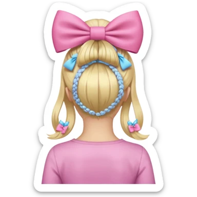 a blonde girl with a pink bow in her hair facing away sticker