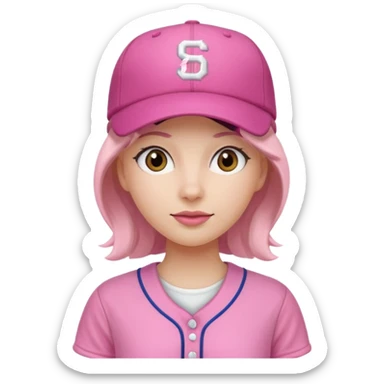 woman with pink jersey and baseball hat sticker