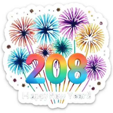 "Happy New Year 2026" in backdrop of colourful fireworks in outline  sticker