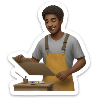 Young man with spectacular doing painting sticker