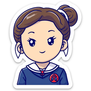 Ultra cute Japanese schoolgirl with high odango bun hairstyle wearing Japanese school uniform with sailor collar sticker