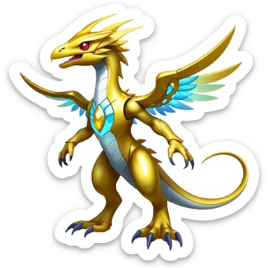 Shiny Futuristic Celestial Magical Ethereal Godly Divine Nebula-Fakemon-Pokemon-Digimon-Spectrobes-Raptor-fusion, full body sticker