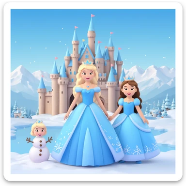 girls in a  snow princess dress, snow castle background sticker