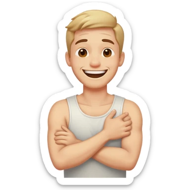 Crossed arms holding neck laughing guy  sticker