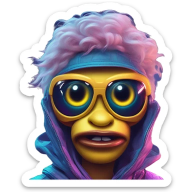 Synthwave alien in Donald Duck style, oil paint, epic eyes, intricate lips, exquisite pose, beautiful, desirable, logical, Midsommar  sticker