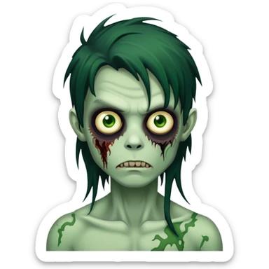 brunette zombie boy with horror green skin and long messy black hair sticker