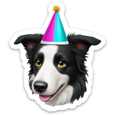  The Australian Border Collie has a face that is half black and half white and is wearing a party hat. sticker