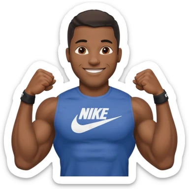Jock black man smiling very big biceps wearing “Nike” t shirt sticker