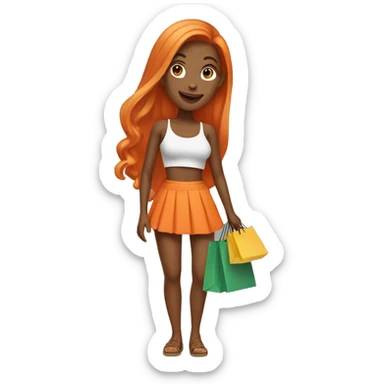 Tan girl with long orange hair wearing a mini skirt and crop top outfit holding shopping bags sticker