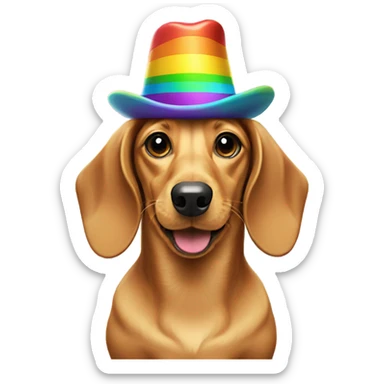 Golden dachshund with rainbow hat with propeller on top sticker