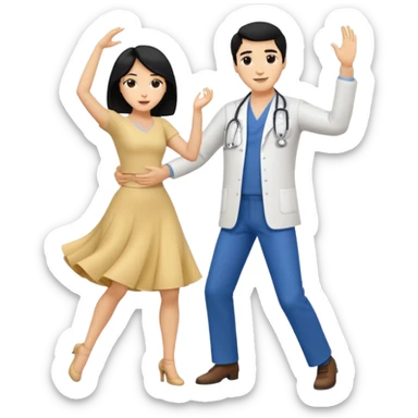 couple dancing full body a doctor black hair  woman blonde sticker