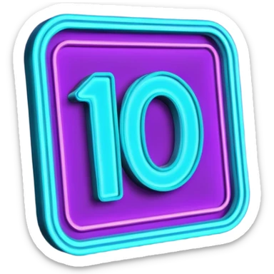 futuristic glowing neon “10/10” sign, purple and cyan glow, dark background sticker