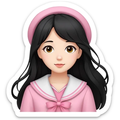  A girl with a Black long hair, and a Pink sailor suit, enjoying the spring breeze，Wearing cherry blossoms on your hair sticker
