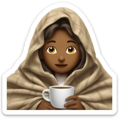 girl inside a blanket sipping coffee eyes closed sticker