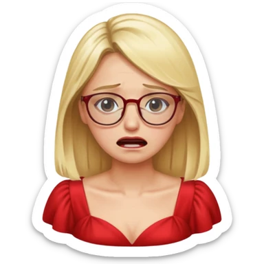 lomg blond woman  crying with glasses with red party wear dress sticker