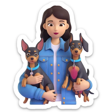 girl wearing denim jacket holding a Doberman sticker