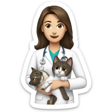Brunette female vet with cat  sticker
