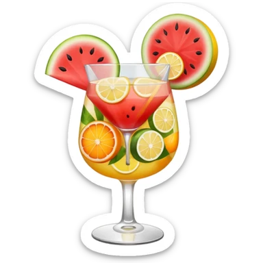 summer cocktail with lemon, watermelon, orange sticker