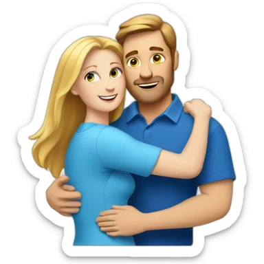 White man hug a white woman both wearing blue shirts sticker