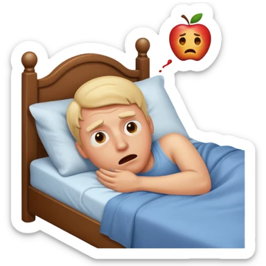 a man lying in bed, sweating and scared after a nightmare, apple style emoji sticker