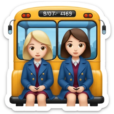 Two girls sitting on a bus sticker