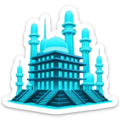 extraterrestrial otherworldly cyan bioluminescent neon-glowing building structures aesthetic scenery sticker