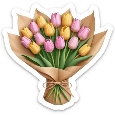 light pastel tulip bouquet wrapped in brown paper sticker
