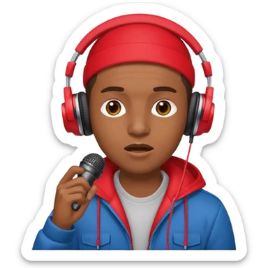 emoji de persona haciendo beatbox con un micrófono y unos audífonos rojos puestos sticker