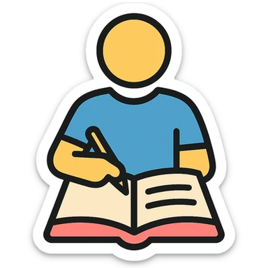 a human writing in a notebook sticker