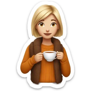 girl drinking a cup of tea with autumn vibes sticker