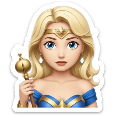 Blonde blue eyed Wonder Woman holding white orchestra conductor’s baton and bell  sticker