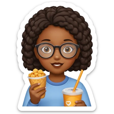 snack holding black girl kid with glasses on eyes sticker