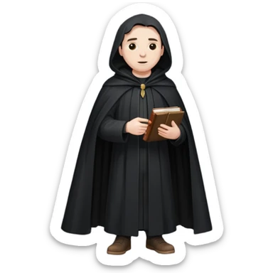 A wandering philosopher in a long black cloak with a book full height sticker