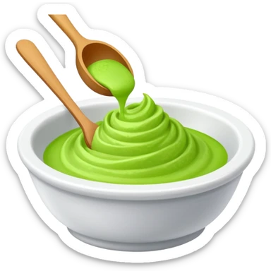 ground wasabi paste in a small dish, bright green color sticker