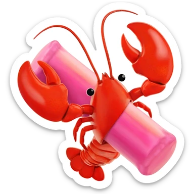 lobster claw with pink chewing gum in between sticker