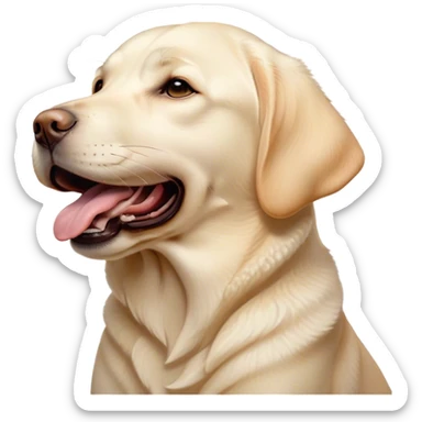 Cinematic Cute Yawning Cream Labrador Portrait Emoji, Head tilted slightly with a dramatic, wide-open yawn, showcasing a smooth cream Fur with a subtle shimmer, floppy ears slightly drooping, round warm eyes barely open in drowsy contentment, Simplified yet irresistibly adorable features, highly detailed, glowing with a soft, cozy glow, high shine, relaxed yet expressive, stylized with a touch of whimsy, bright and endearing, soft glowing outline, capturing the essence of a sleepy yet affectionate companion, so drowsy it feels like it could stretch out of the screen and curl up for a nap! sticker