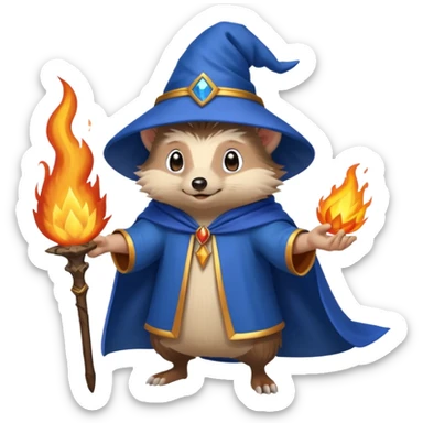 wizard hedgehog summons fire in one hand blue cape sticker