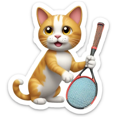 A cat playing tennis, racket in paws, with a focused expression sticker