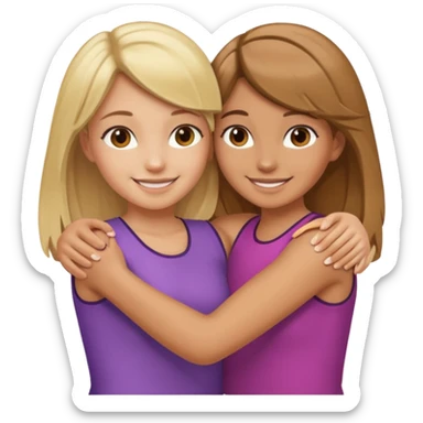 Two Girls with their arms around each other at summer camp one blonde one brown hair sticker