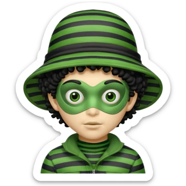 alien with robber mask curly hair and robber outfit hat sticker