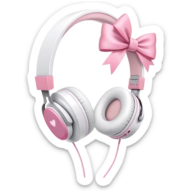 White aesthetic headphones with pink bow sticker