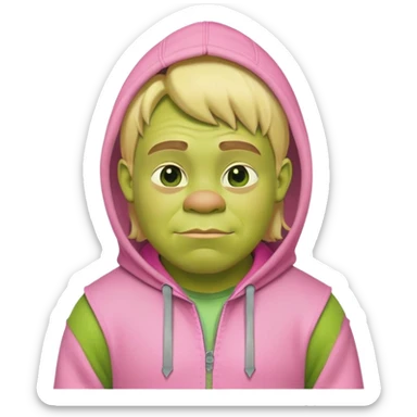 Shrek with blonde hair and pink hoodie  sticker