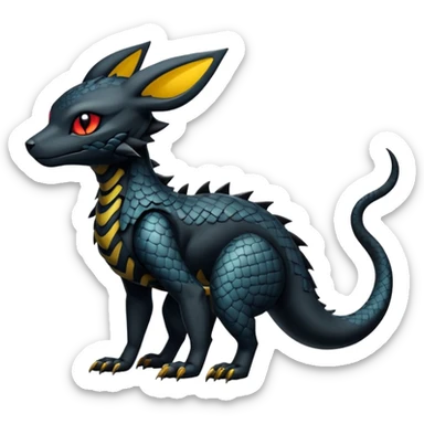 Sophisticated Modern Gothic Gloomy Futuristic Scaly Cyber-Salandit-Umbreon-Litten-Hybrid (Full body) sticker