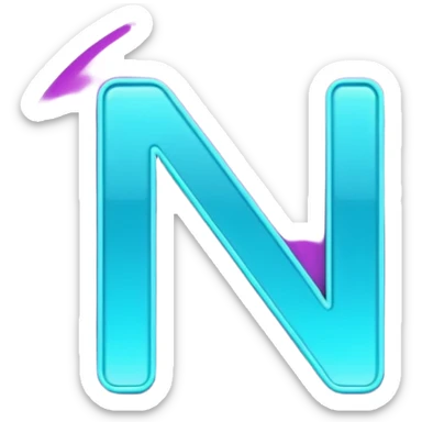 futuristic minimalistic emoji icon, letters "N" formed by 3 glowing digital lines representing Storm, Atom and NoizeGames, neon purple (#8B5CF6) and cyan (#00E0FF) on dark background, modern tech style, 1:1 aspect ratio sticker