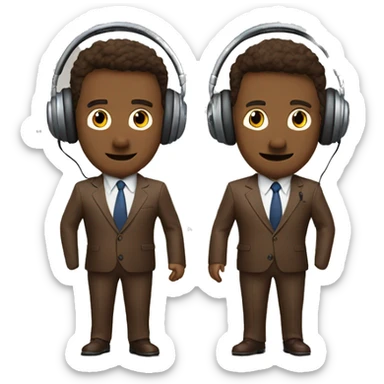 2 brown brothers, businessmen in fly suits with brown podcast headphones sticker