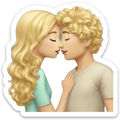 blonde wavy hair girl kissing asian tan boy sticker