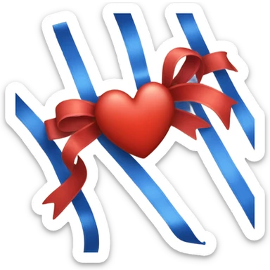 Red heart with blue ribbon bow covered sticker