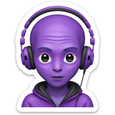 headphone wearing alien, purple haired sticker